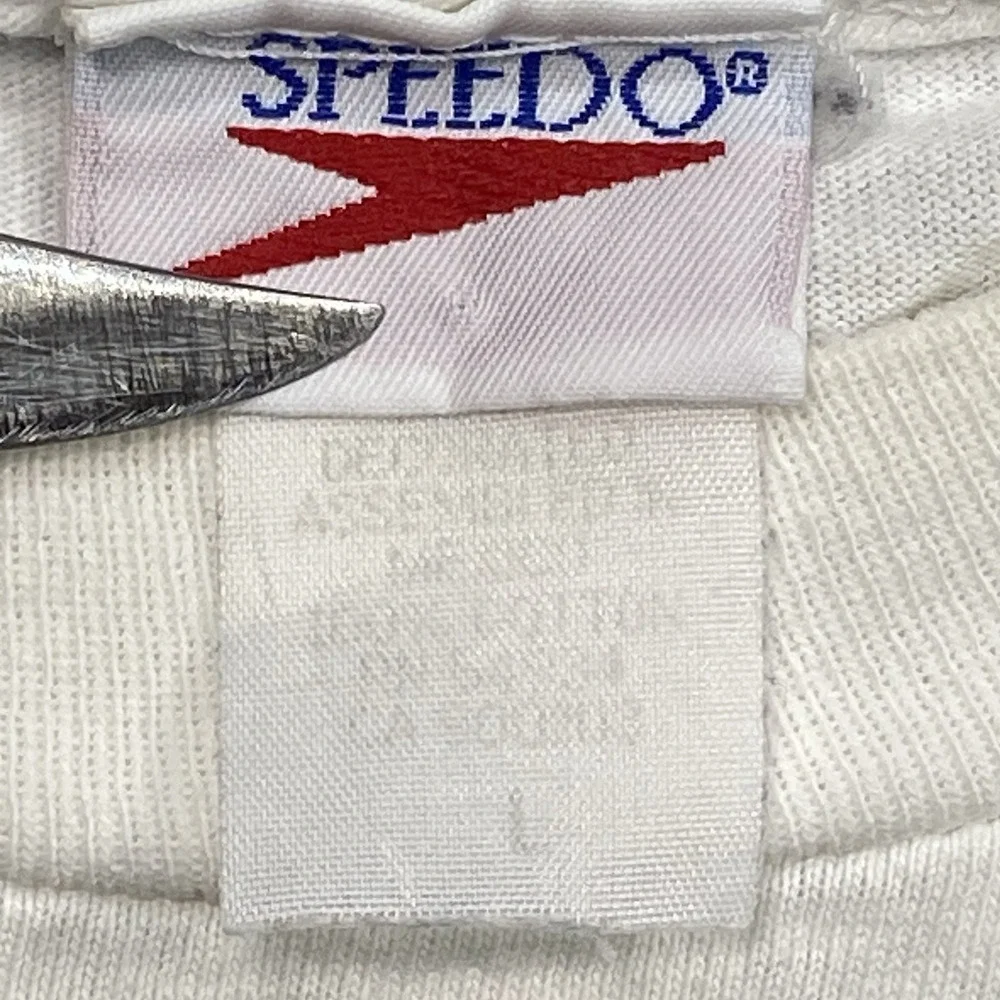VTG 90s Speedo White T-Shirt Men's Sz L Graphic Beach Fish Nature‎ Distressed